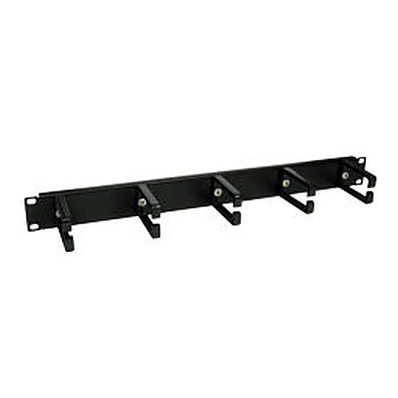 Cable Management Bar with 5 Rings, 1U, Black