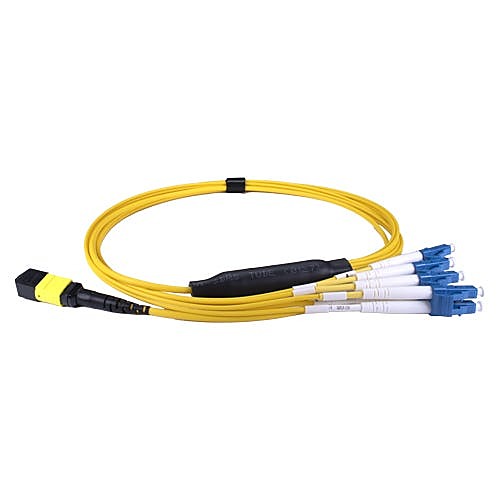 10m OS2 MPO to 4x LC Duplex Fanout Cable for QSFP Yellow