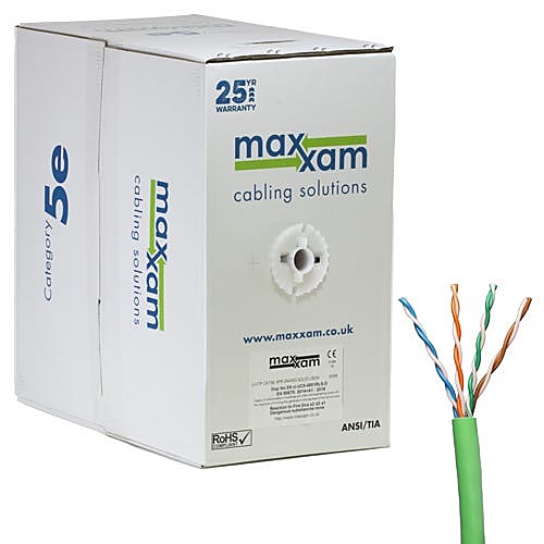 305m CAT5e U/UTP Solid Cable Reel Green LSZH 24AWG CPR Dca