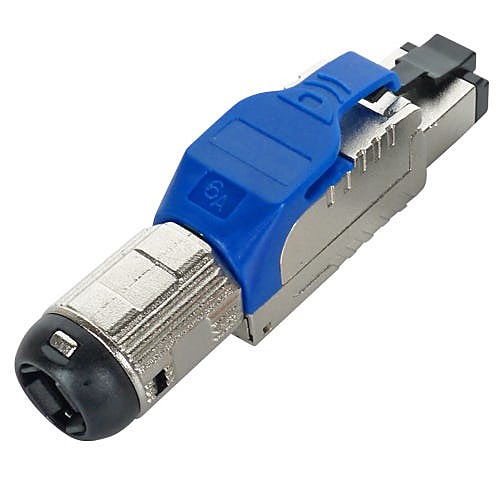 Tool-Less Shielded Cat6A RJ45 Field Plug, Blue
