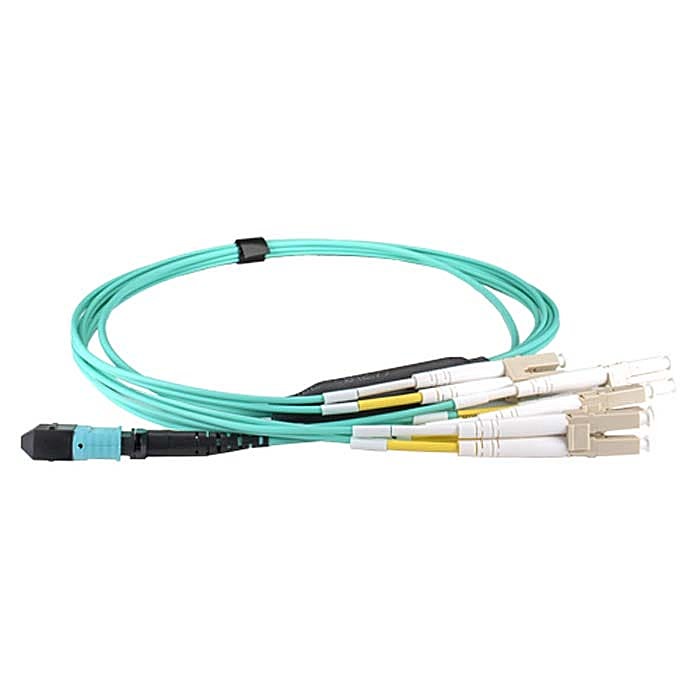 0.5m OM4 MPO to 4x LC Duplex Fanout Cable Aqua