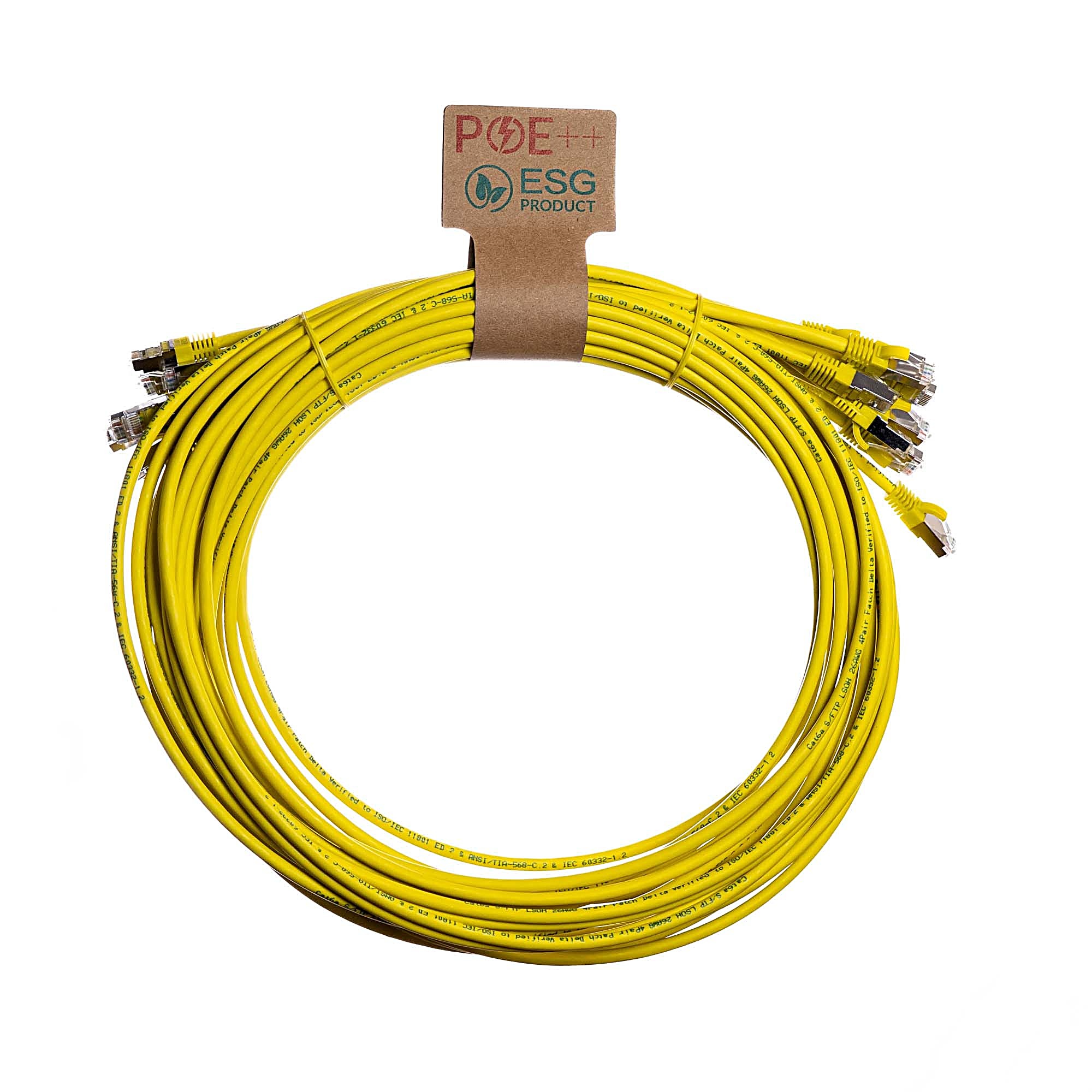 10 Pack 0.3m CAT6A S/FTP Snagless Cables Yellow LSZH 26AWG