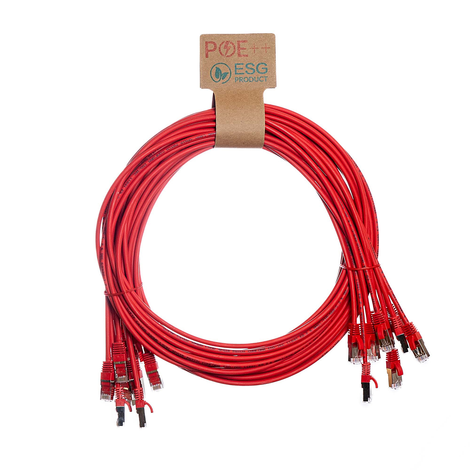 10 Pack 0.3m CAT6A Slim U/FTP Snagless Cables Red LSZH 30AWG