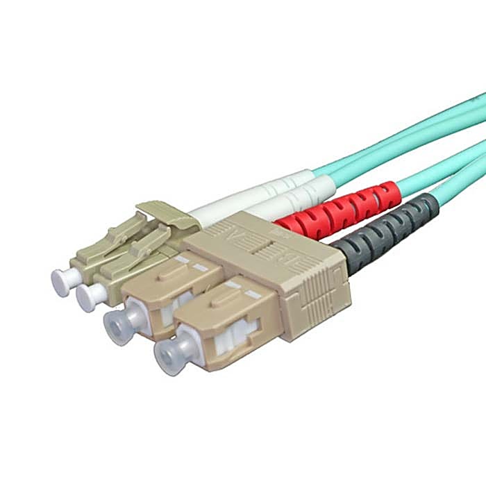 12 Pack of 2m OM3 LC-SC Duplex Fibre Patch Leads 50/125 Aqua