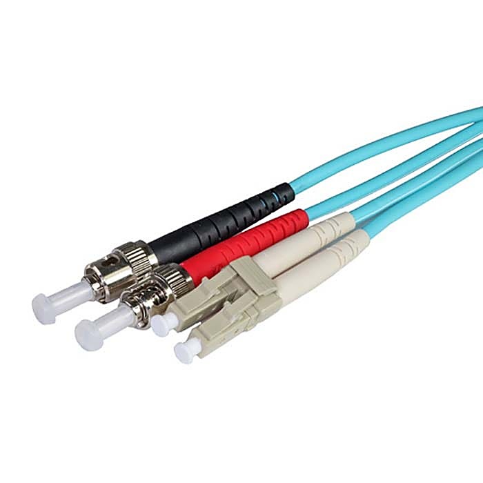 12 Pack of 10m OM3 LC-ST Duplex Fibre Patch Leads 50/125 Aqua