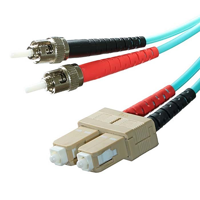 12 Pack of 1m OM3 ST-SC Duplex Fibre Patch Leads 50/125 Aqua