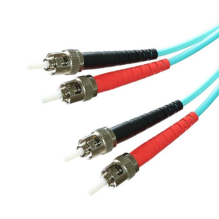 12 Pack of 1m OM3 ST-ST Duplex Fibre Patch Leads 50/125 Aqua